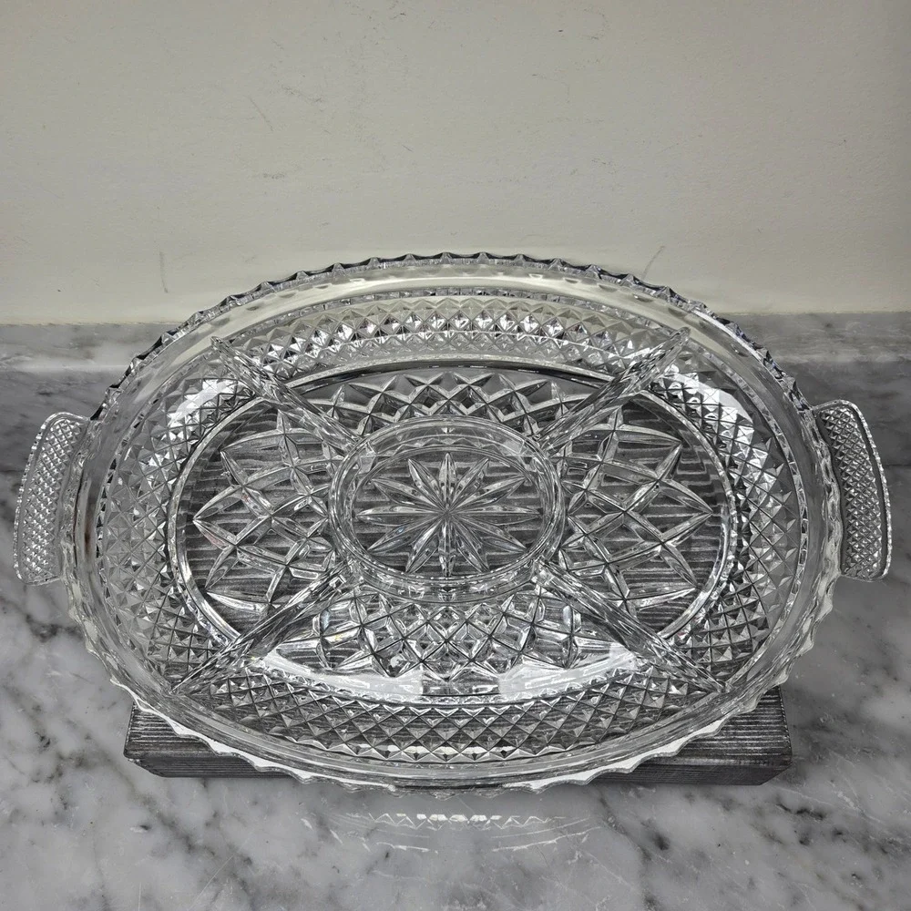OLIVIA Fine Full Lead Glass Crystal Oval Relish Serving Dish Western Germany 14